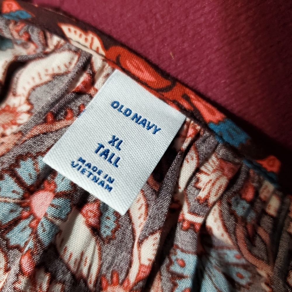 Old Navy Maxi Dress Long Sleeve Pull Over Burgundy Teal Floral Size XL Tall - Picture 8 of 9